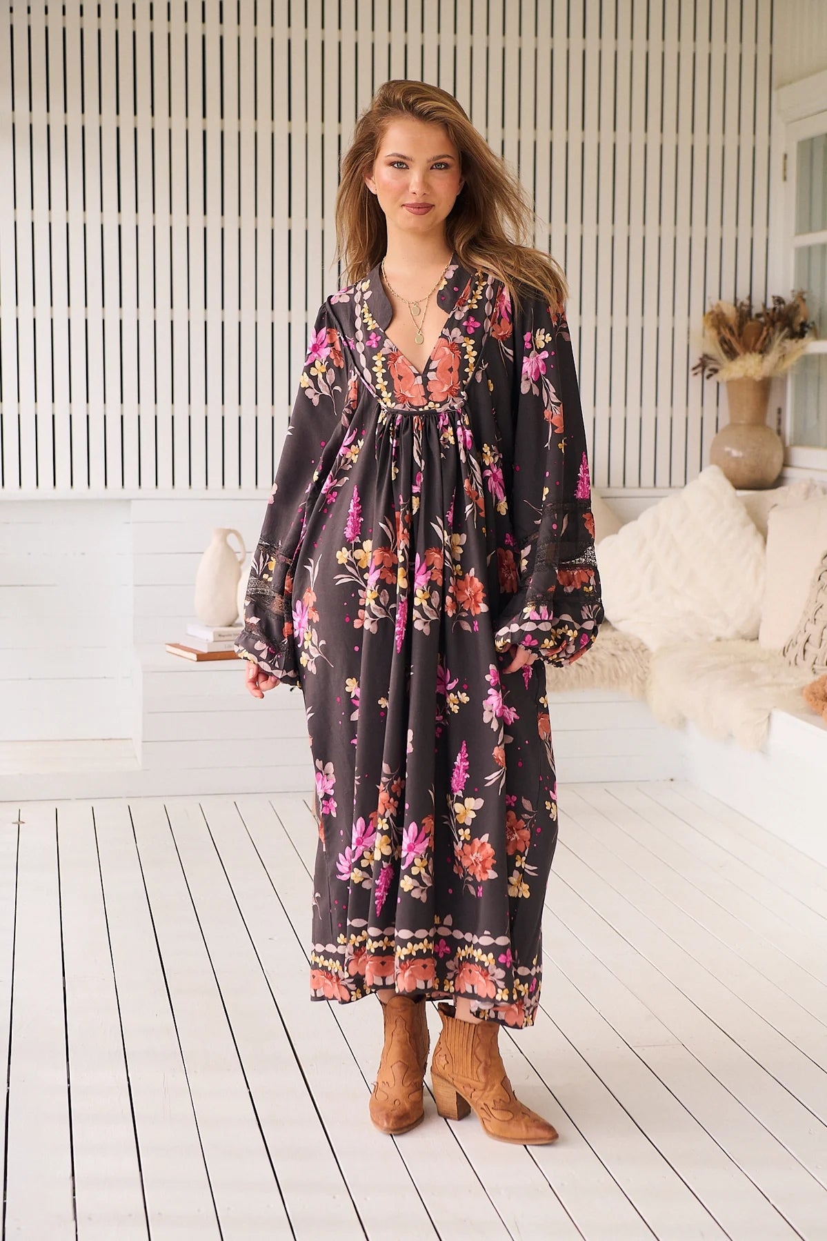 Boheme Midi Dress - Monarch Bloom Print Jaase