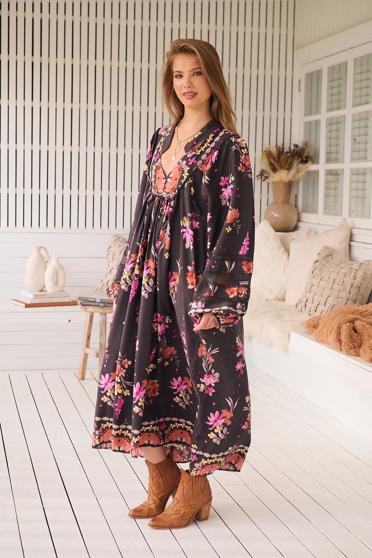 Boheme Midi Dress - Monarch Bloom Print Jaase