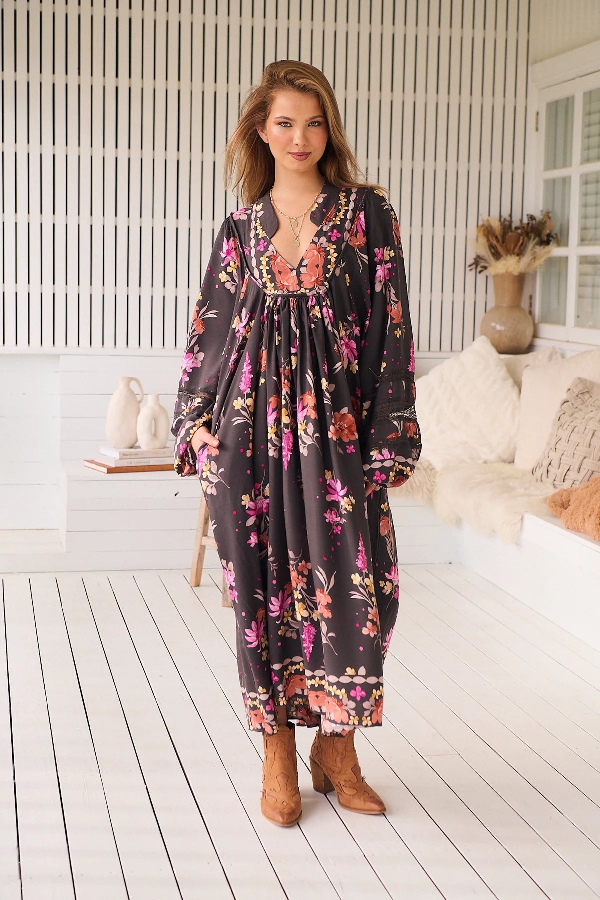 Boheme Midi Dress - Monarch Bloom Print Jaase
