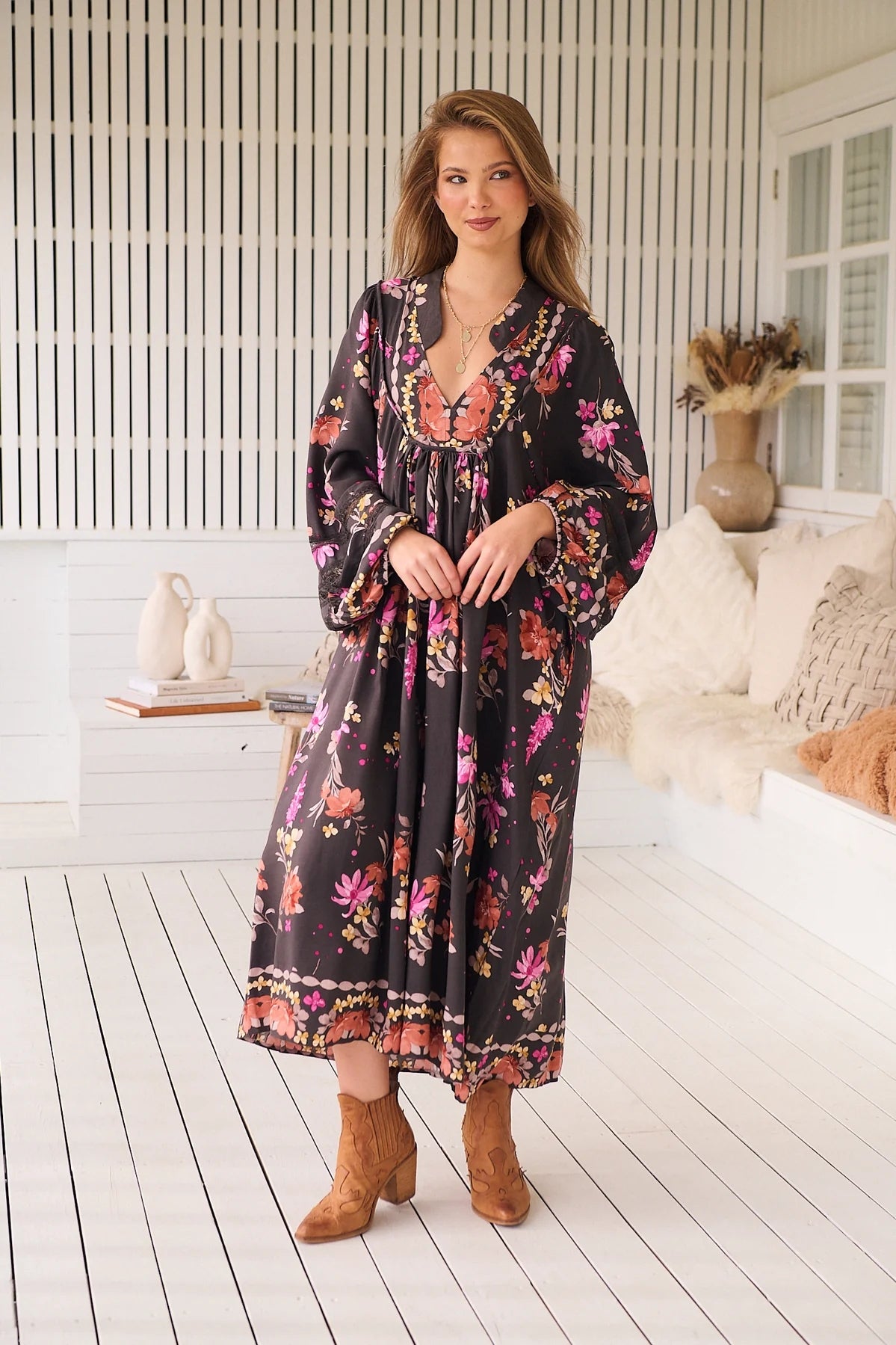 Boheme Midi Dress - Monarch Bloom Print Jaase