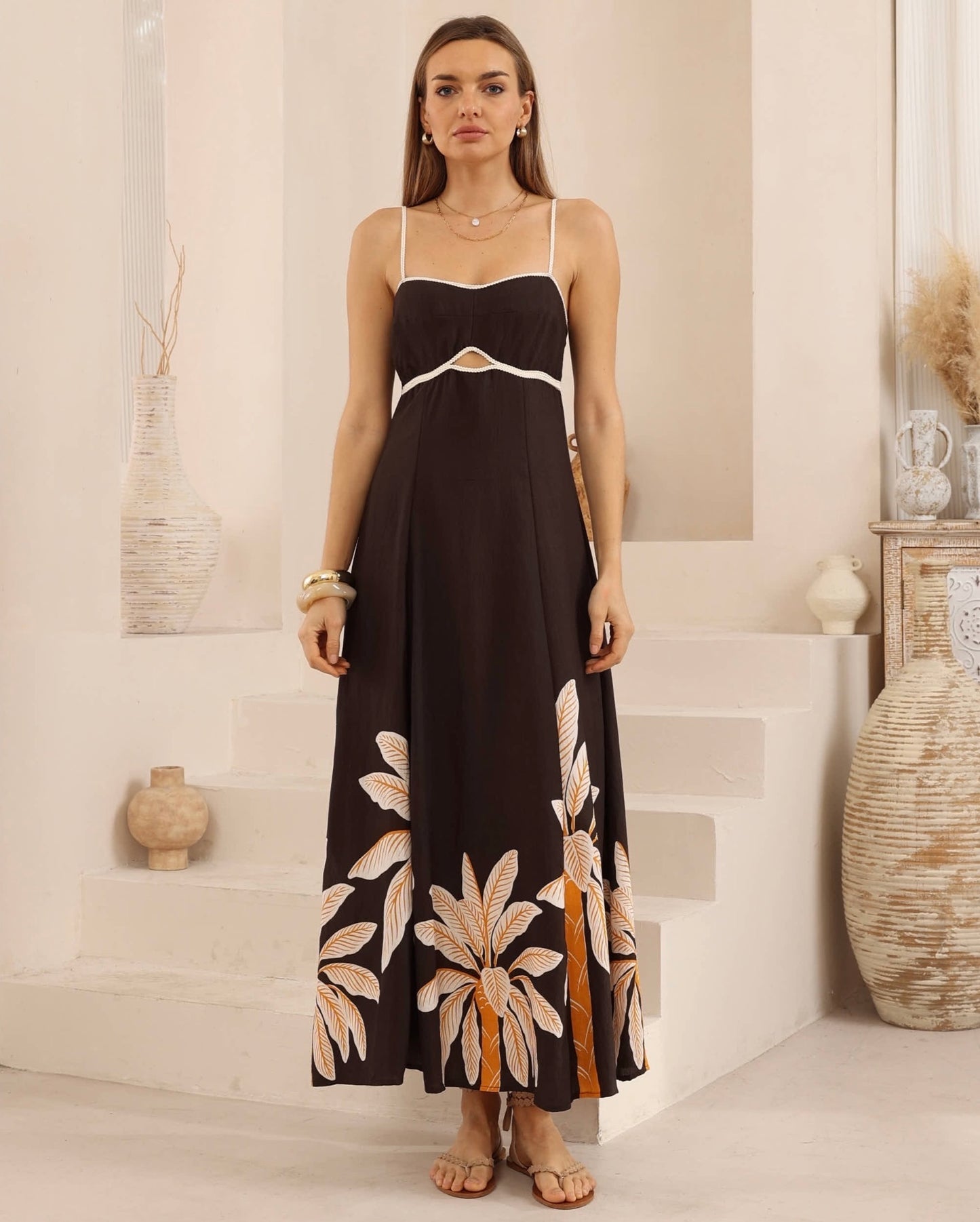 Chocolate Palm Maxi Dress