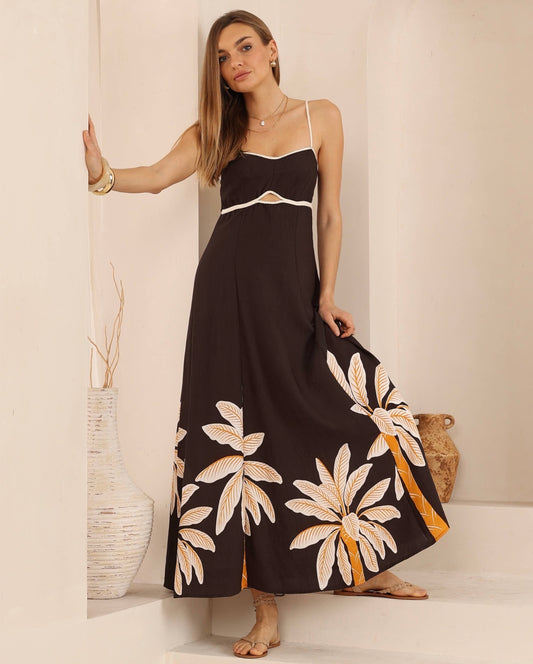 Chocolate Palm Maxi Dress