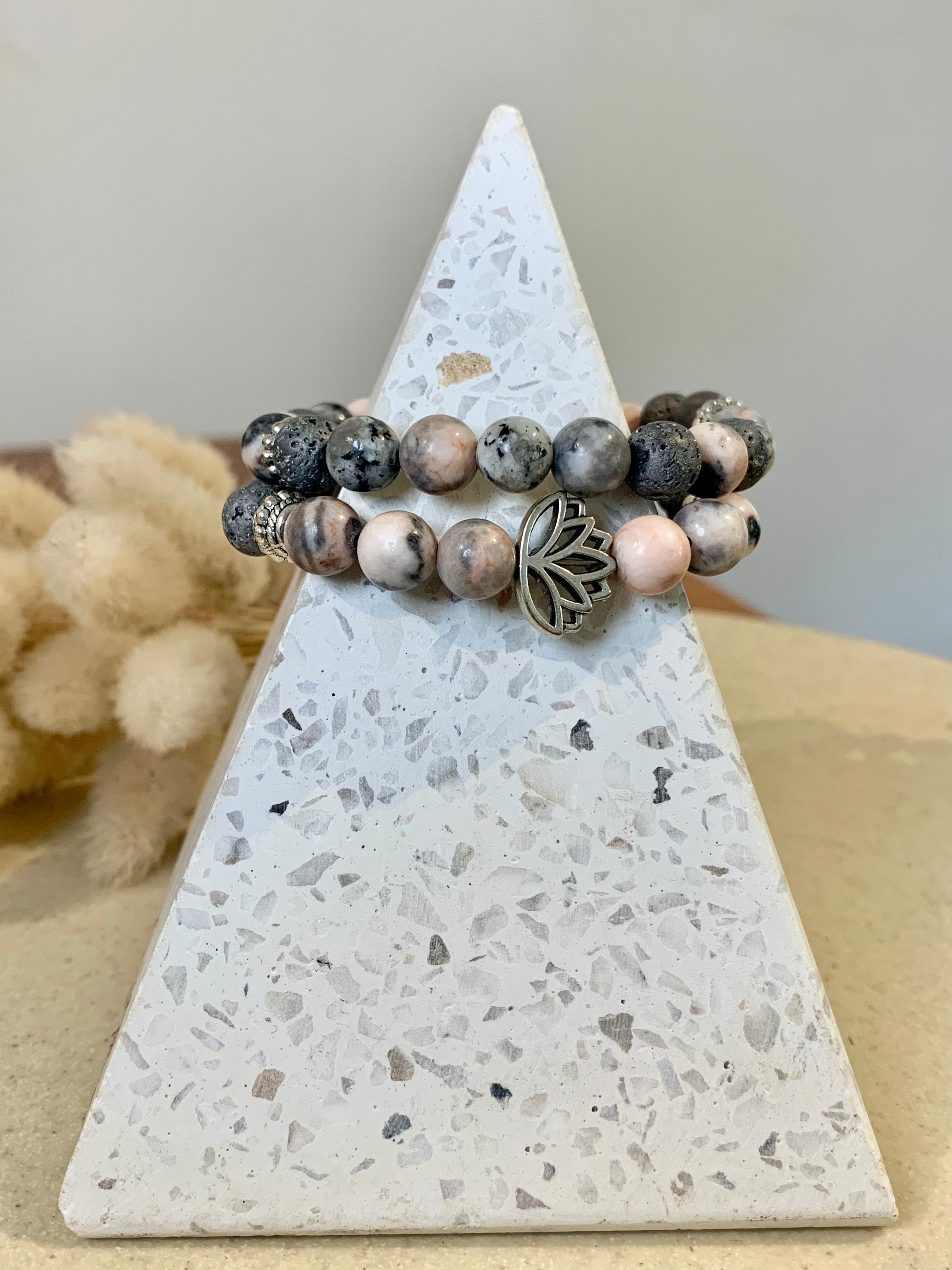 Grey Lava Stone Bracelet Set