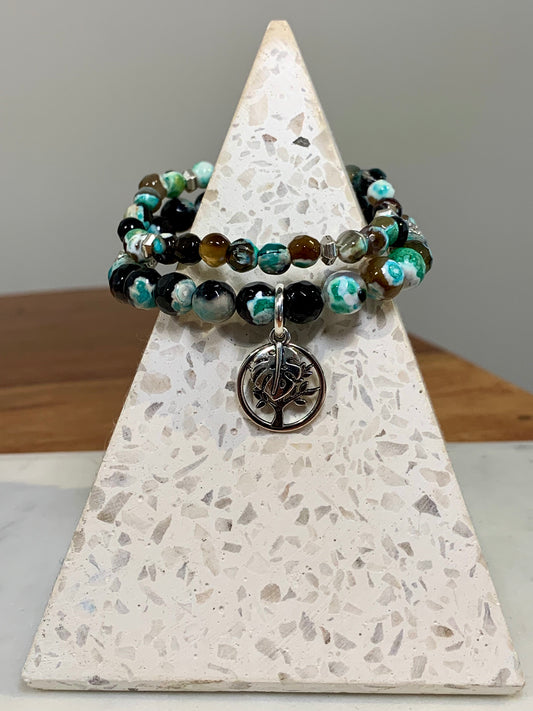 Fire Agate Bracelet Set - Green