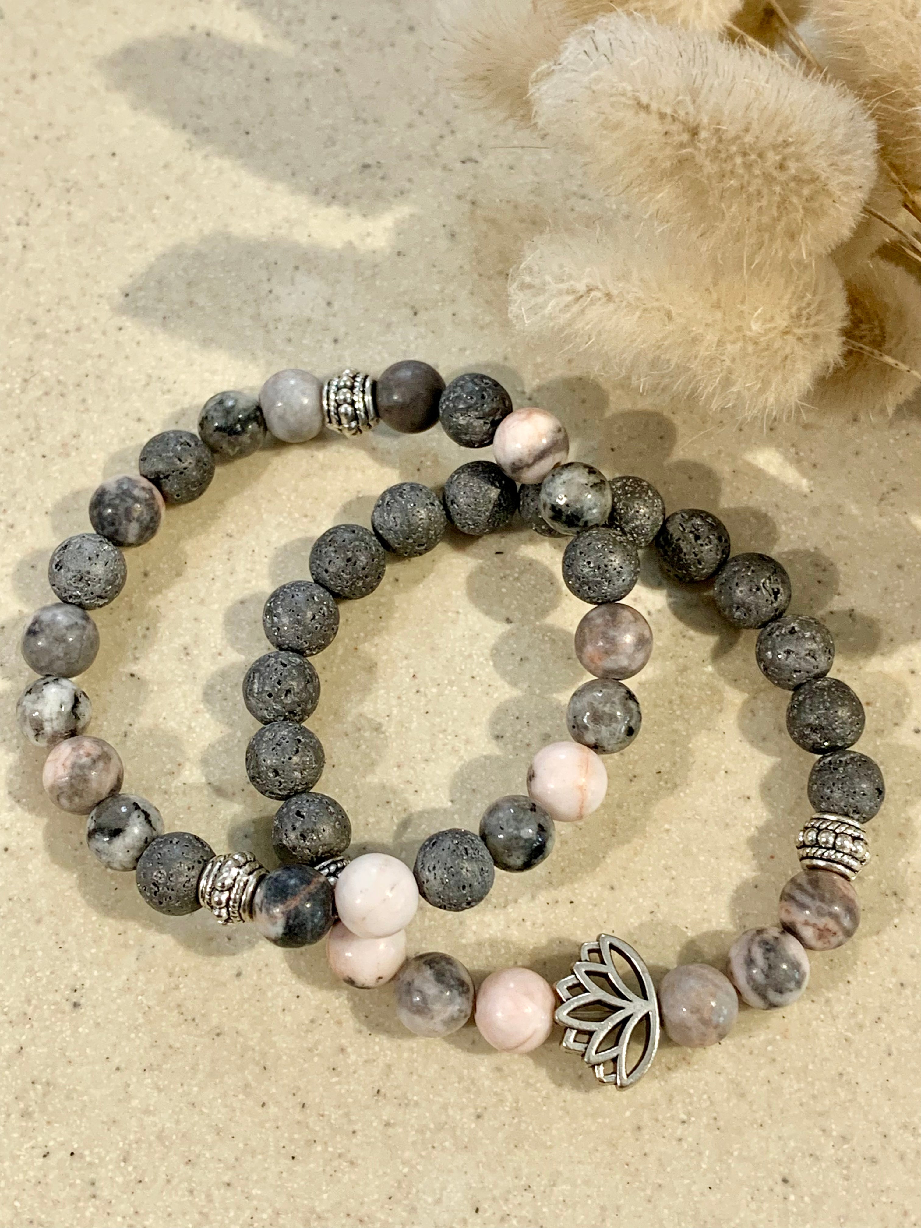 Grey Lava Stone Bracelet Set