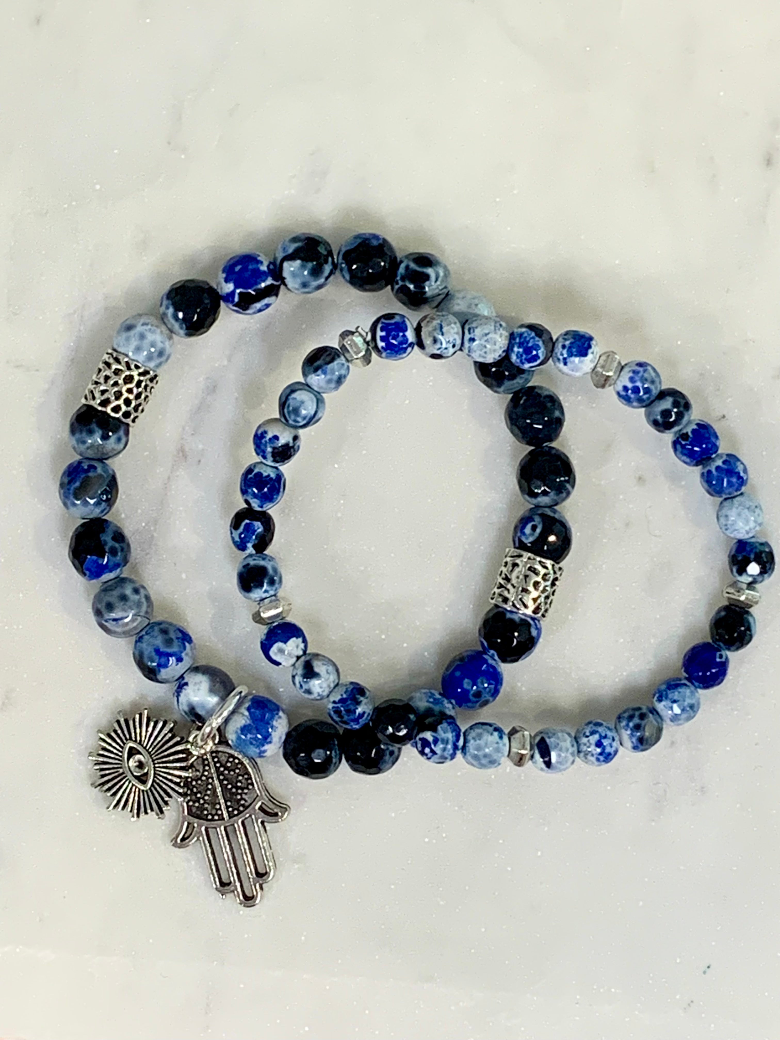 Fire Agate Bracelet Set - Blue
