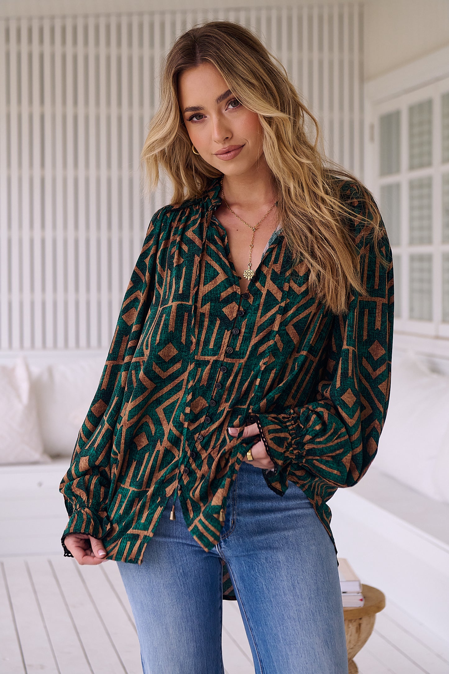 Clara Blouse - Emerald Print Jaase