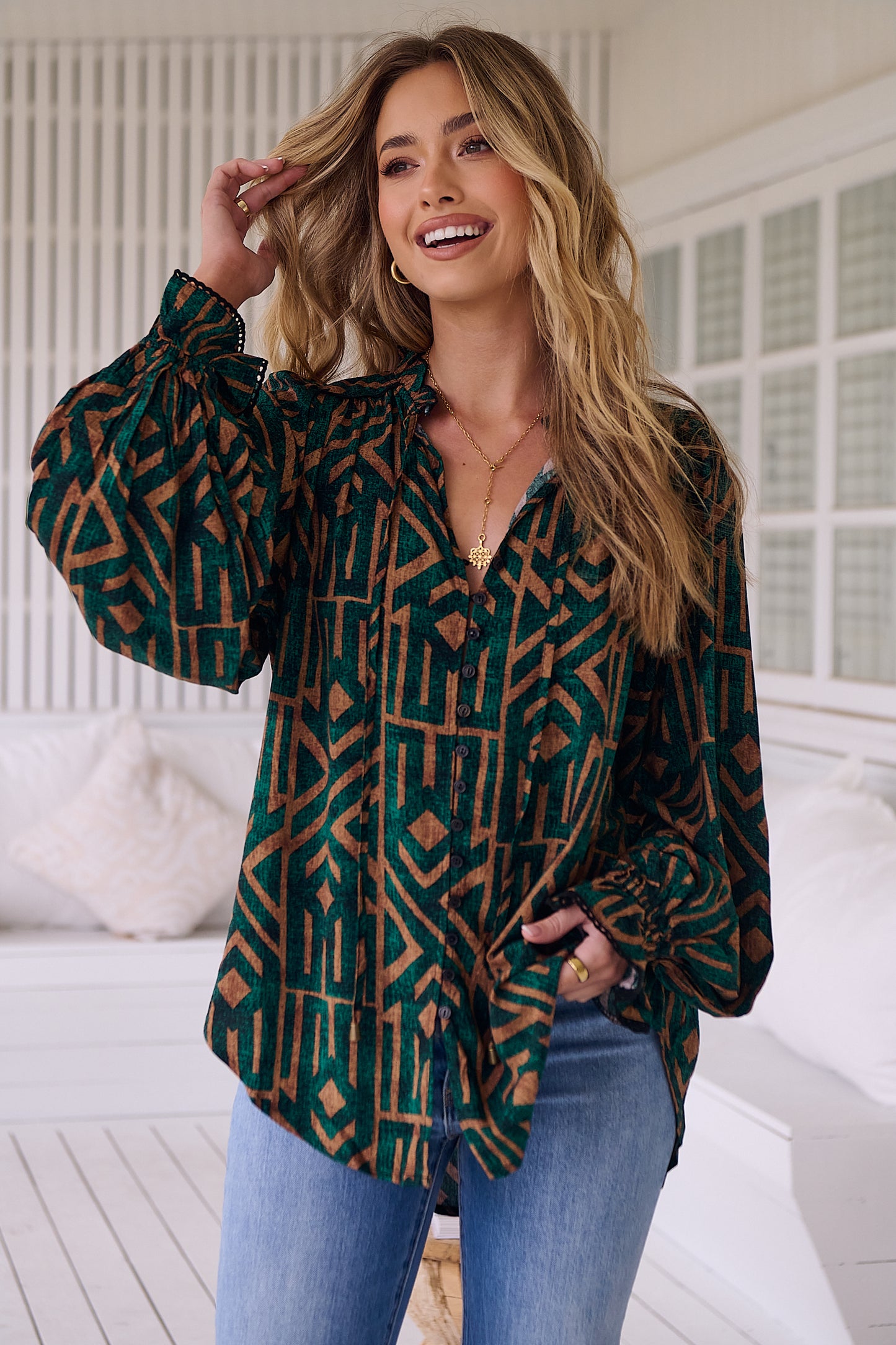 Clara Blouse - Emerald Print Jaase
