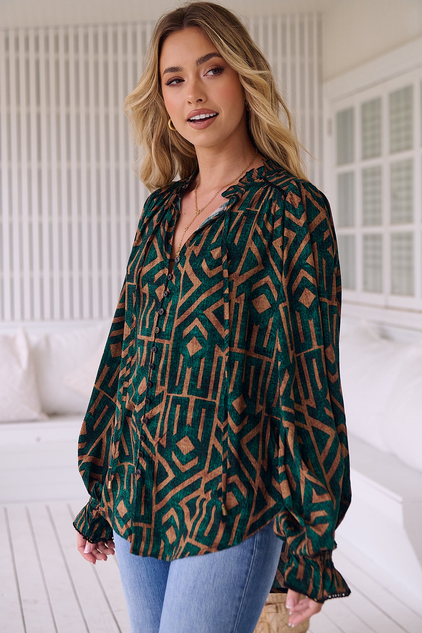 Clara Blouse - Emerald Print Jaase