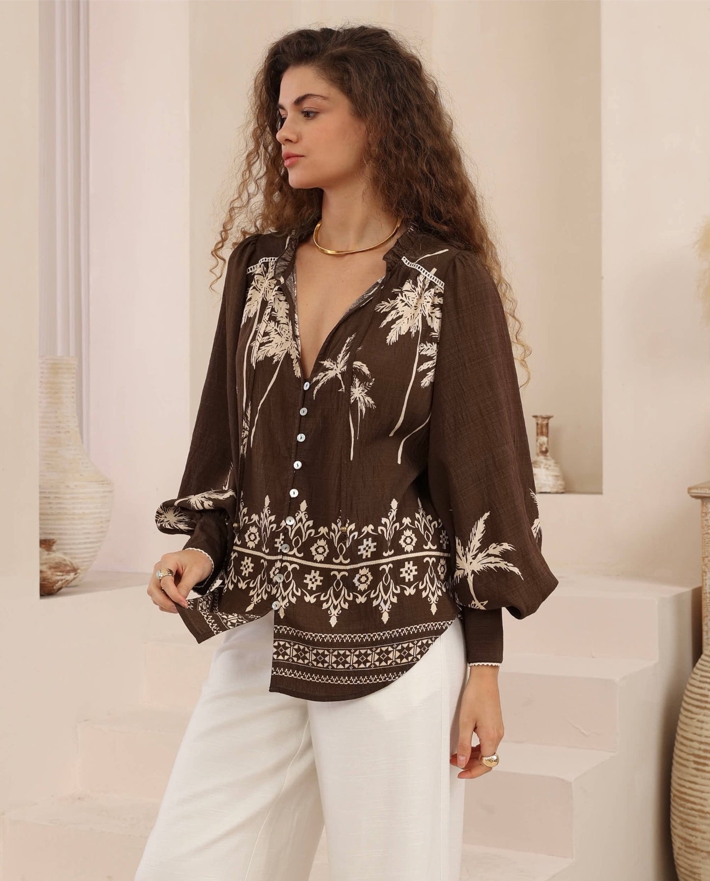 Chocolate Palm Blouse