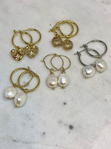 Pearl Hoop Earrings - Silver