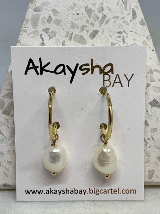 Pearl Hoop Earrings - Gold